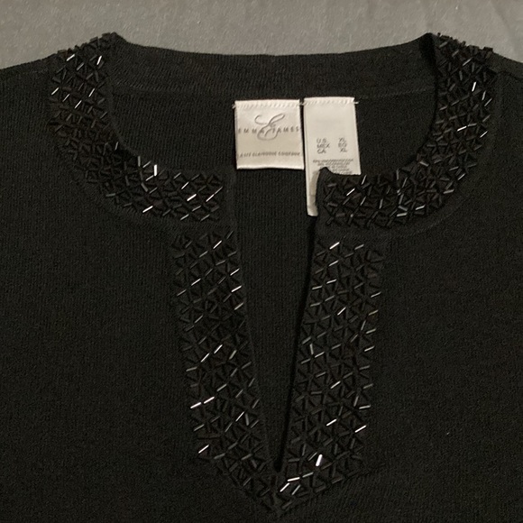 Emma & James Liz Claiborne Black long sleeves blouse Size XL sequenced neckline - Picture 9 of 13